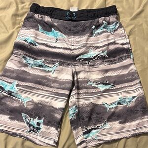 WonderNation swim trunks, gray with sharks, size XL (14/16)